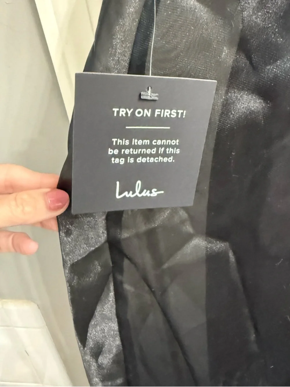 Lulu's Black Satin Maxi Dress with Front Keyhole and High Slit - Picture 7 of 7